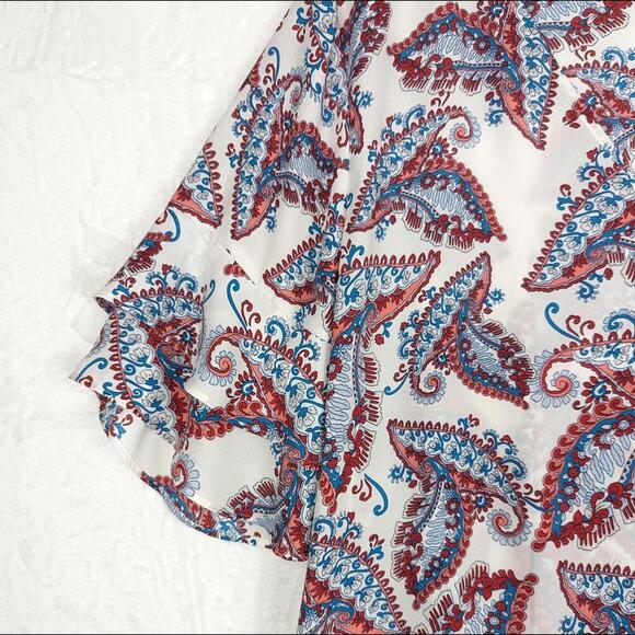 Loft White Paisley Top Layered Short Sleeve Large Women's - Picture 5 of 9